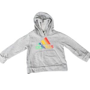 Adidas Boys Girls Hoodie Rainbow Logo Gray‎ Cotton Blend Pullover Size 3T EUC